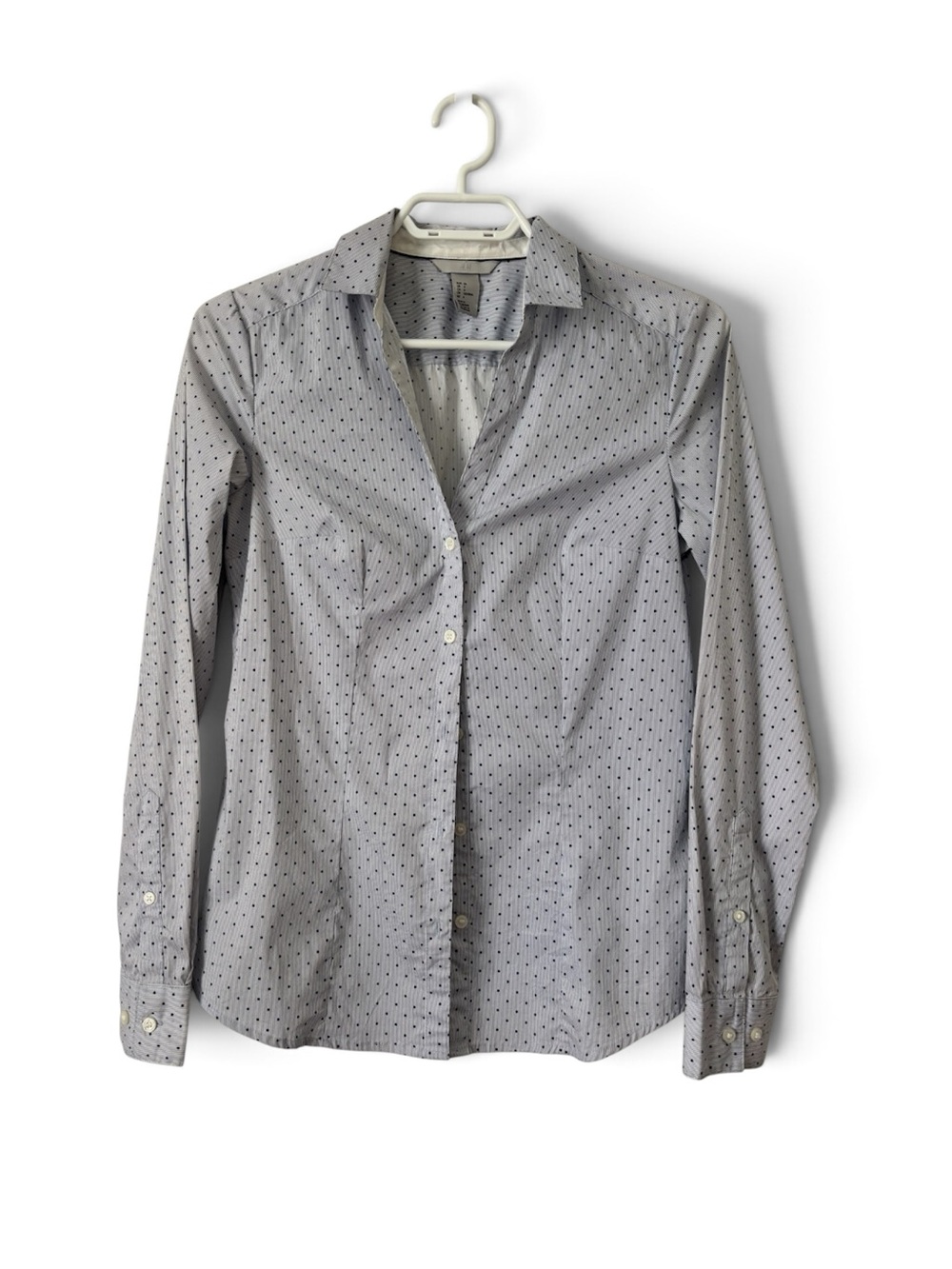 H&M women Blue Polka Dot Button down dress Shirt long sleeve work office Size 6